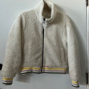White Sherpa Zip-Up Jacket by Ivory Ella - Size M